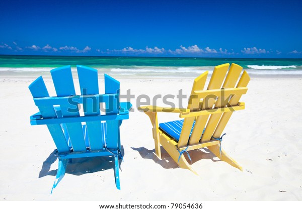 Colorful Wooden Chairs On Beach Caribbean Stock Photo 79054636 ...