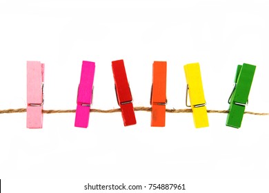 colorful wooden clothespin isolated on white background