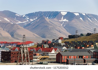 Colorful Wooden Houses Along The Road In Summer In Longyearbyen, Svalbard.