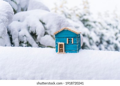 Colorful Wooden Model Home In The Snow Stay At Home