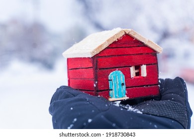 Colorful Wooden Model Home In The Snow Stay At Home