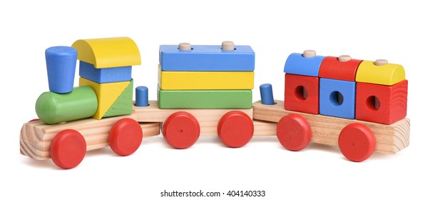 Colorful Wooden Toy Train Isolated On White