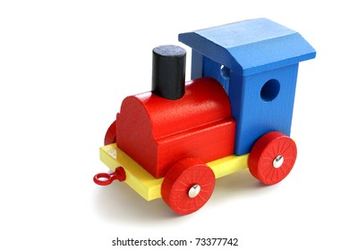 Colorful Wooden Toy Train Isolated In White