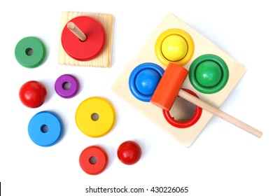 Colorful Wooden Toys On Isolated Background