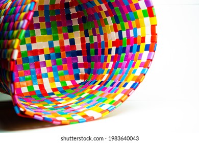 Colorful Woven Basket Over White