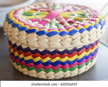 Colorful Woven Tortilla Basket In Mexican Restaurant