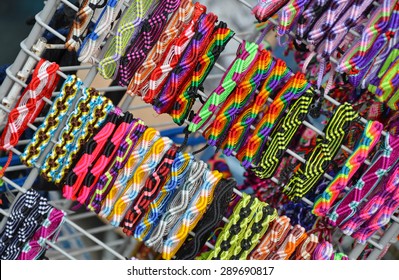 Colorful Woven Wristbands On Display At Market