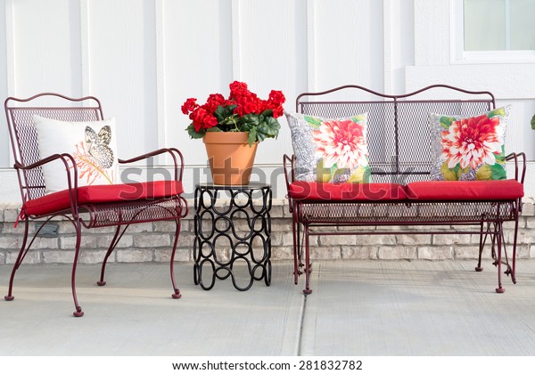 Colorful Wrought Iron Garden Furniture Vibrant Stock Photo (Edit Now