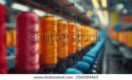 Similar – Image, Stock Photo Vibrant orange yarn spools in industrial setting