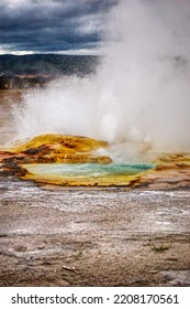 Colorful Yellowstone Geyser Spout Water