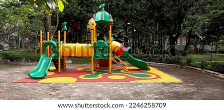 Colorfull children playground equipment on park