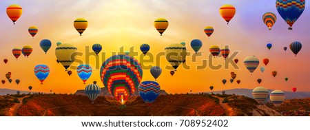 colorfull hot air balloons festival floating  panorama landscape