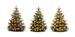 Colorfully Decorated Christmas Trees Against A White Background