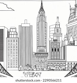 Coloring page in black and white of New York City