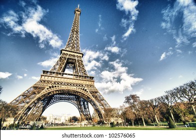 Colors Of Eiffel Tower In Paris, Winter Season