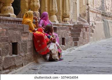 Colors Of India. Women Wearing Sari In The Fort Of Jodhpur,Rajashtan