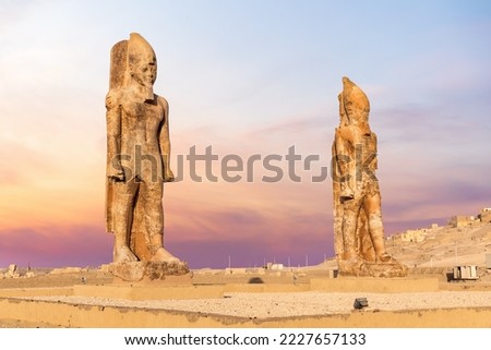 The Colossal statues, Valley of Kings, Mortuary Temple of Thutmose III, Luxor, Egypt