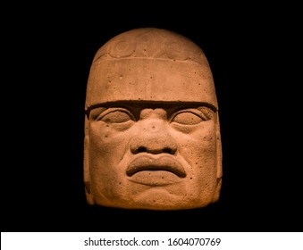 The Colossal Stone Head Of The Jaguar-Man, Typical Of The Olmecs Civilization.