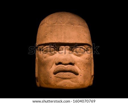 The colossal stone head of the Jaguar-Man, typical of the Olmecs civilization.