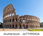 Colosseum or Coliseum (Flavian Amphitheatre or Amphitheatrum Flavium also Anfiteatro Flavio or Colosseo. Oval amphitheatre in Rome, Italy