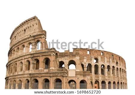 Colosseum, or Coliseum, isolated on white background. Symbol of Rome and Italy