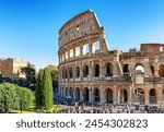 Colosseum (Coliseum) is one of main travel attraction of Rome, Italy.  Ancient Roman ruins, landscape of old Rome city.