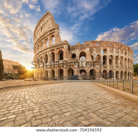 The Colosseum or Flavian Amphitheatre (Amphitheatrum Flavium or Colosseo), Rome, Italy.