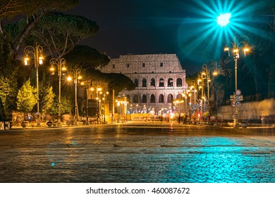 Colosseum In Night To Rome