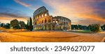 Colosseum panorama at sunrise in Rome. Italy 