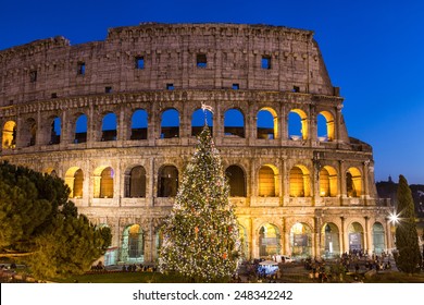 Colosseum In Rome At Christmas, Italy