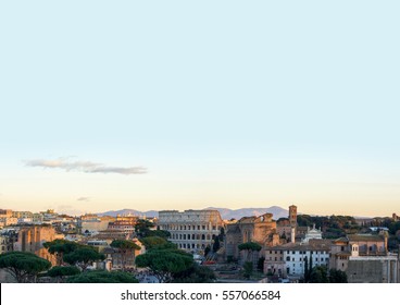 The Colosseum And Rome City Scape.