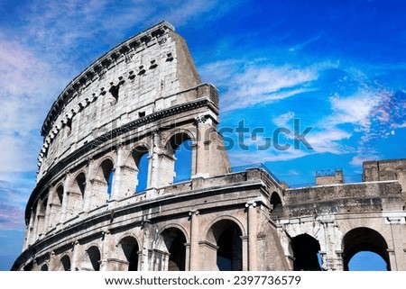 Colosseum in Rome, Italy. Ancient Roman Colosseum is one of main tourist attractions in Europe. People visit famous Colosseum in Roma city center. Scenic nice view, photo of Colosseum ruins in summer