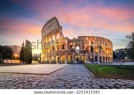 The Colosseum in Rome, Italy at dawn.