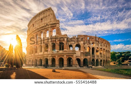 Colosseum at sunrise, Rome. Rome best known architecture and landmark. Rome Colosseum is one of the main attractions of Rome and Italy