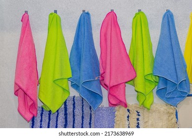 Colour Coded Microfiber Towels Cloths Cleaning Equipment At Wall