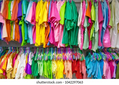 The colour full clothes hanging image for background. - Shutterstock ID 1042297063