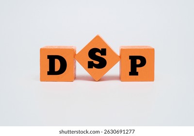 A coloured block with text DSP. DSP acronym for Digital Signal Processing