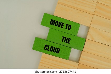 A coloured block with text MOVE TO THE CLOUD. Symbolizing a strategic business decision for digital transformation and technological migration toward cloud infrastructure