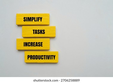 A coloured block with text SIMPLIFY TASKS INCREASE PRODUCTIVITY