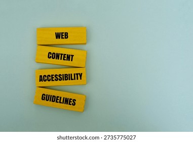 A coloured blocks with text WEB CONTENT ACCESSIBILITY GUIDELINES. A concept for WCAG compliance, inclusive design and ADA digital standards