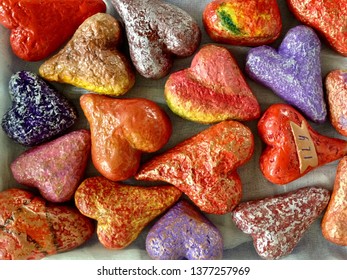 Coloured Papier-mâché Hearts