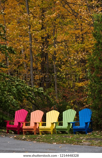 Colourful Adirondack Aka Muskoka Chairs Nestled Stock Photo Edit