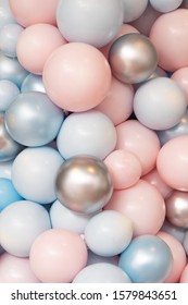 Colourful Air Baloon Background With Silver, Pink, Blue And White Balloons