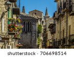 Colourful balconies, narrow medieval streets and the twin spires of the church of Saint Maria in Petralia Soprana in the Madonie Mountains, Sicily during summer