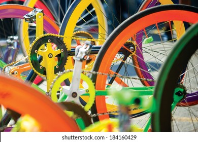 Colourful bike's sprocket and wheel