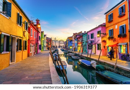Colourful Burano island near Venice at sunset. Italy
