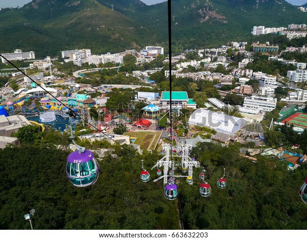 Colourful cable cars in Ocean Park Hong Kong - Stock Image - Everypixel