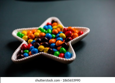 colourful  candies on black and white background	
