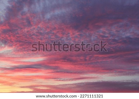 Colourful cloudy twilight beautiful sky cityscape sunset and morning sunrise. Dramatic evening night early morning view. Panoramic nature background concept. Copy space for text. World environment day