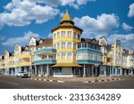 Colourful colonial buildings in Swakopmund, Namibia, Africa.
